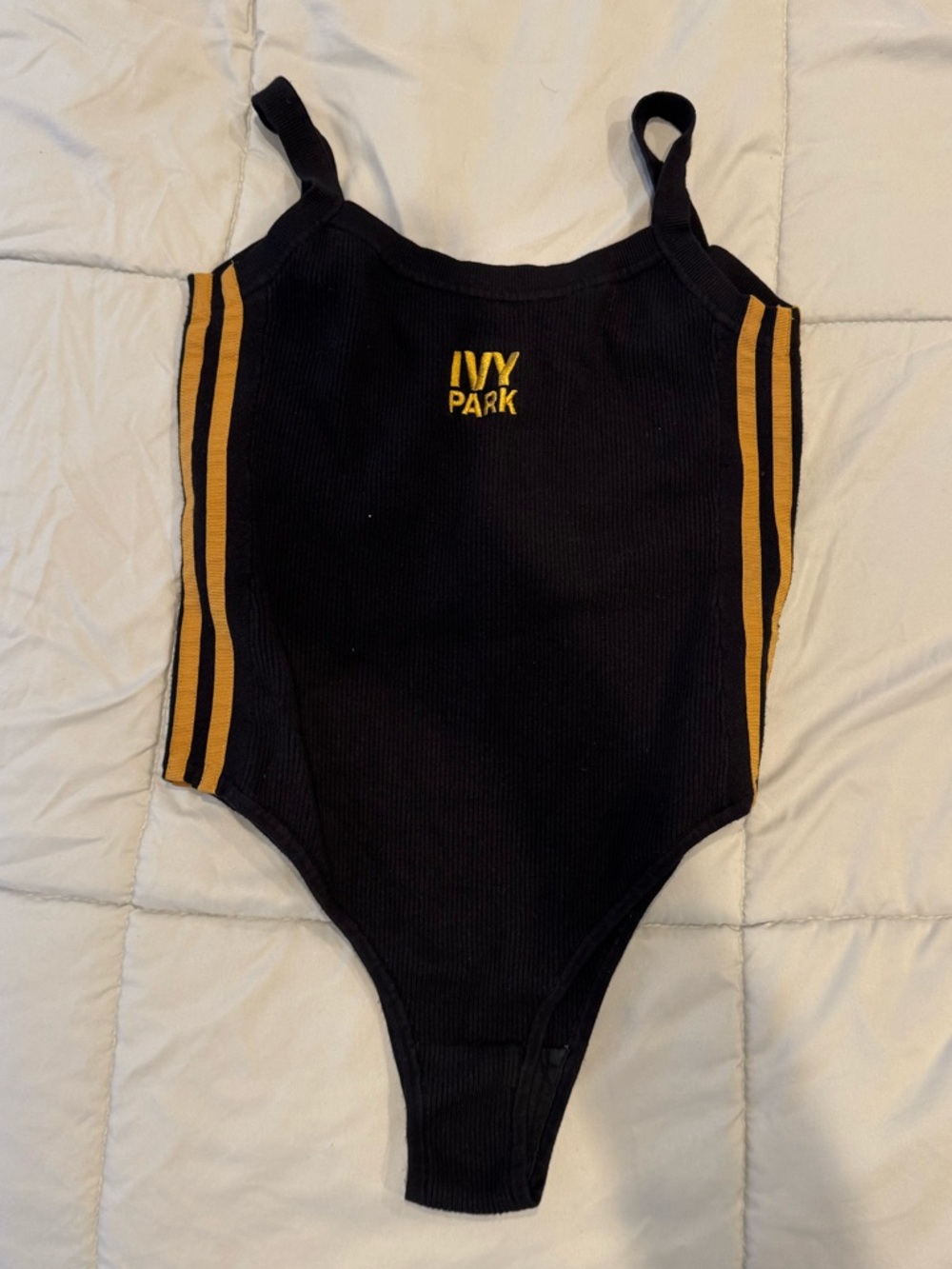 IVY PARK Black Bodysuit with Yellow Stripe Accents